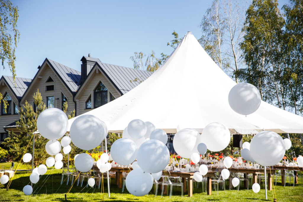 Wedding,Tent,With,Large,Balls.,Tables,Sets,For,Wedding,Or